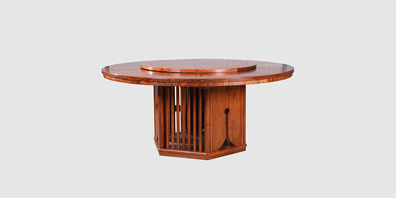 万州中式餐厅装修天地圆台餐桌红木家具效果图